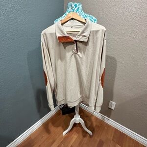 Men’s retro corduroy Beige Long Sleeve Polo with Brown Accents. XL. Indie